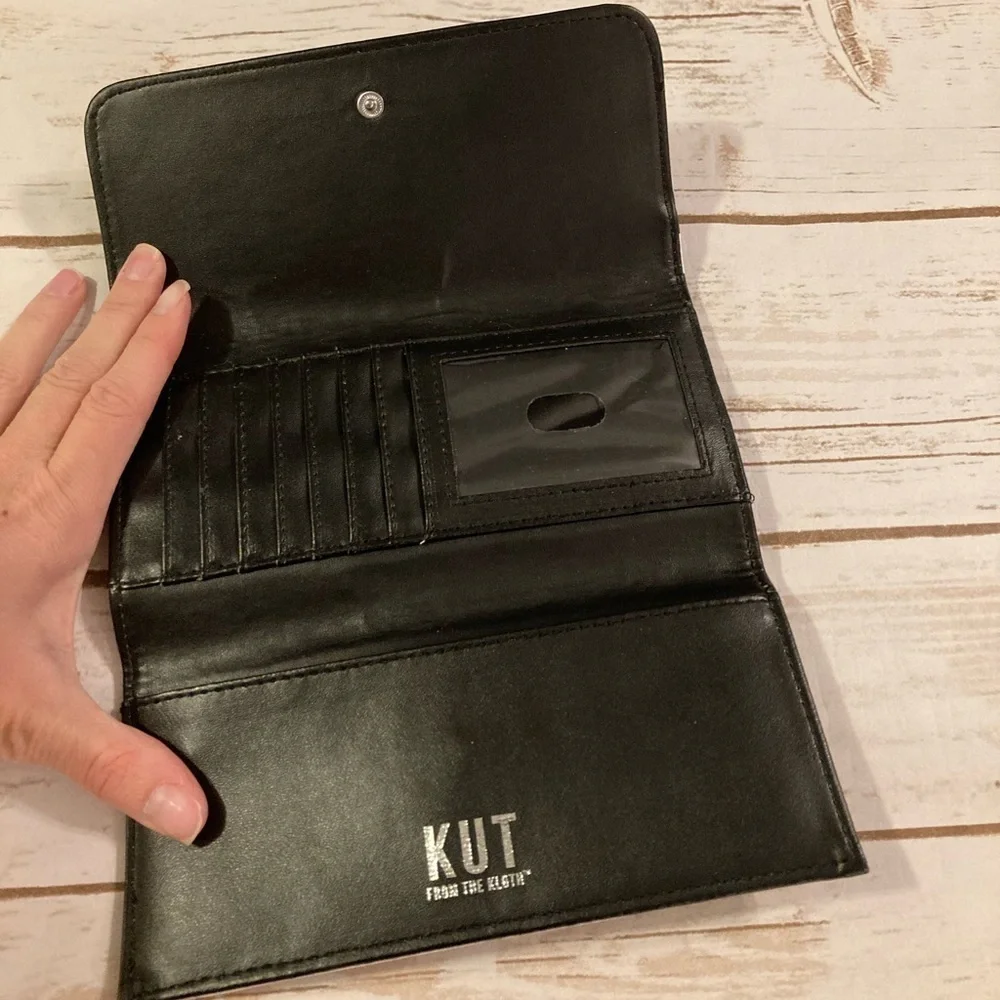 KUT From The Kloth Faux Leather Black and White Striped Trifold Wallet